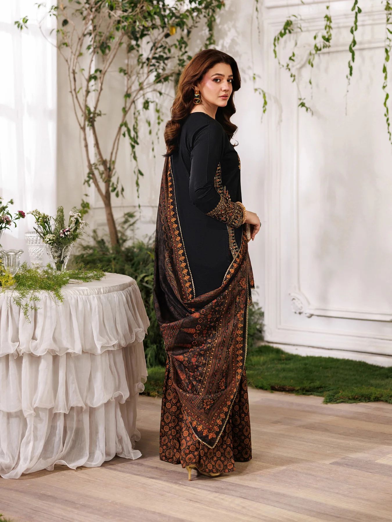 Mohagni MSS12 3pc Embroidered Cotton Gharara Suit with Printed Monar Dupatta