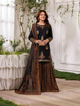 Mohagni MSS12 3pc Embroidered Cotton Gharara Suit with Printed Monar Dupatta