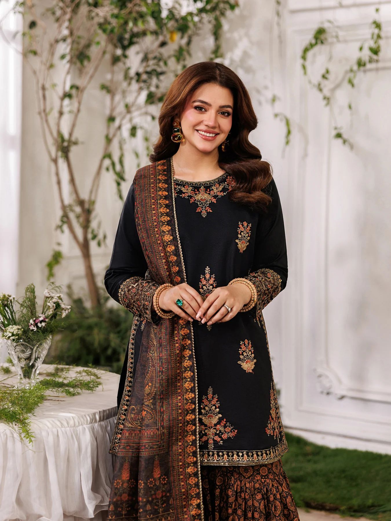 Mohagni MSS12 3pc Embroidered Cotton Gharara Suit with Printed Monar Dupatta