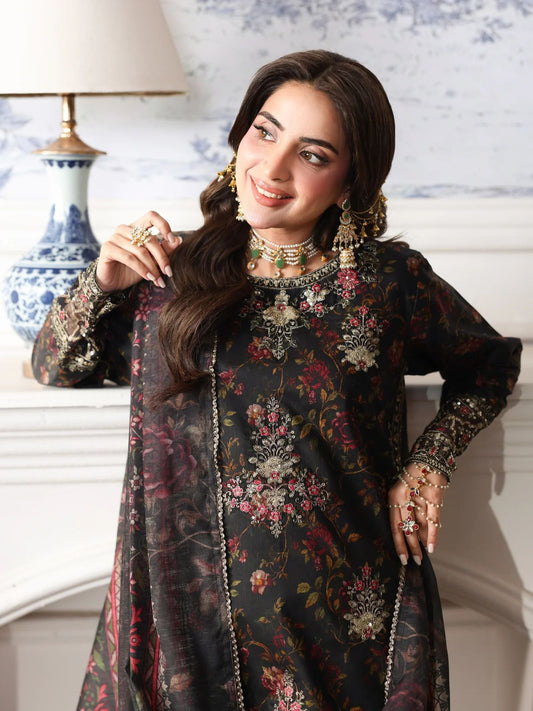 Mohagni MSS2 3pc Cotton Embroidered Long Suit with Monar Dupatta
