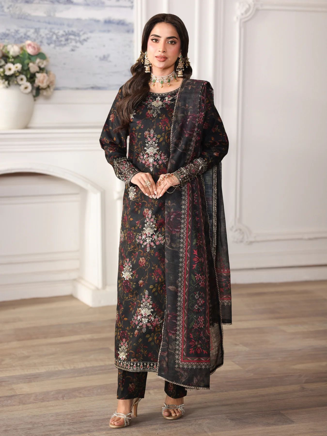 Mohagni MSS2 3pc Cotton Embroidered Long Suit with Monar Dupatta