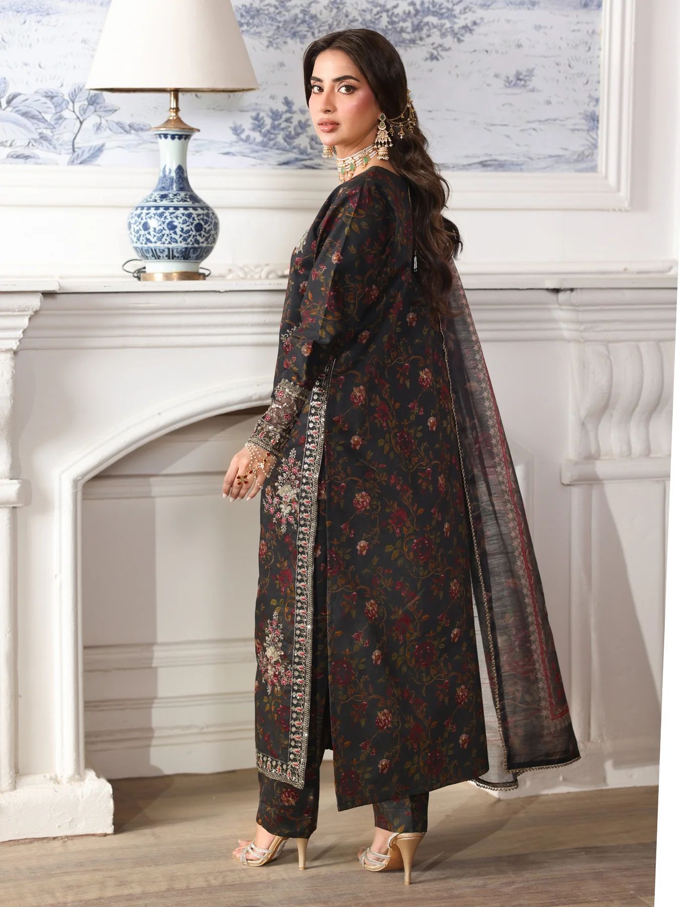 Mohagni MSS2 3pc Cotton Embroidered Long Suit with Monar Dupatta