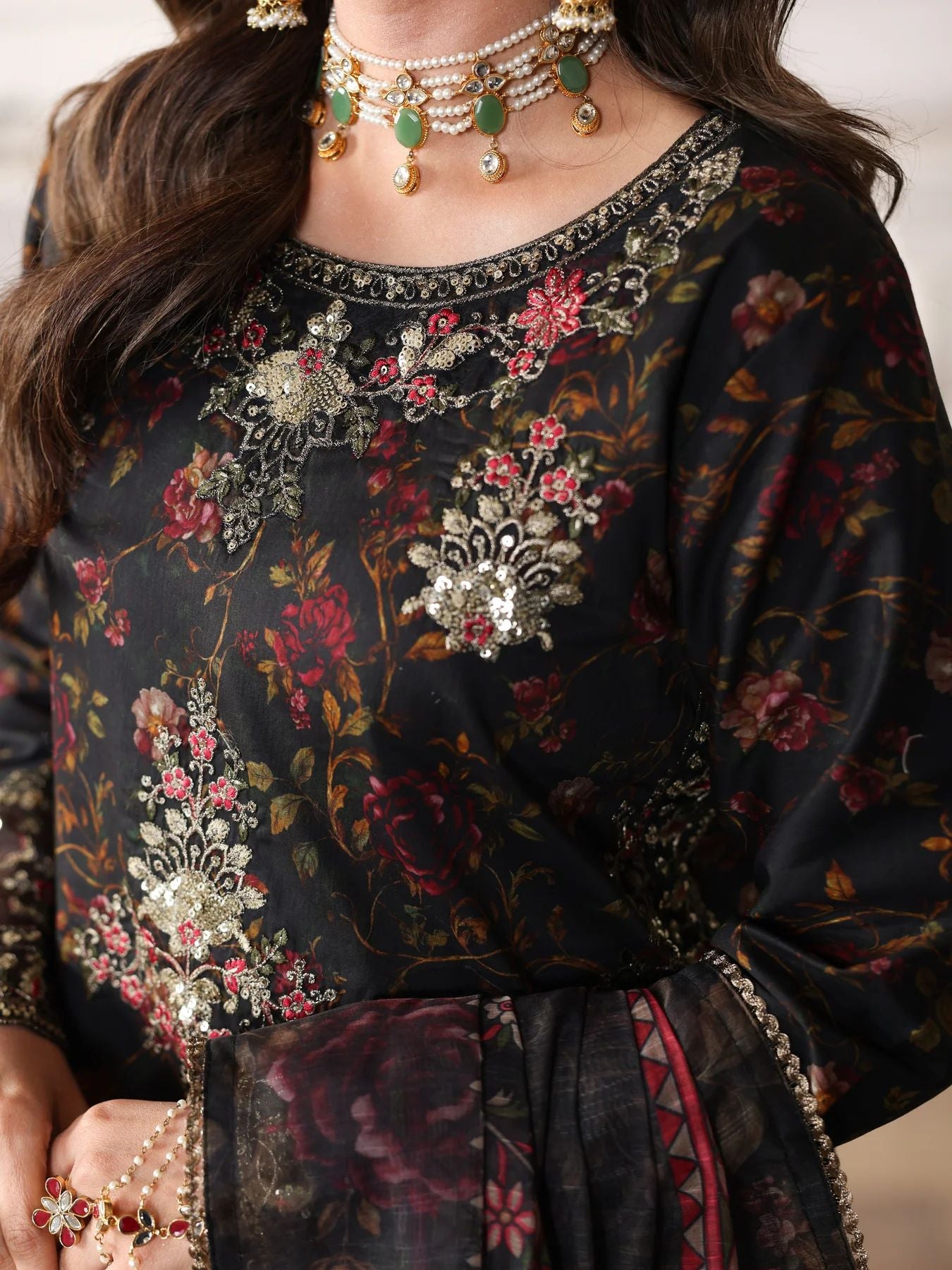 Mohagni MSS2 3pc Cotton Embroidered Long Suit with Monar Dupatta