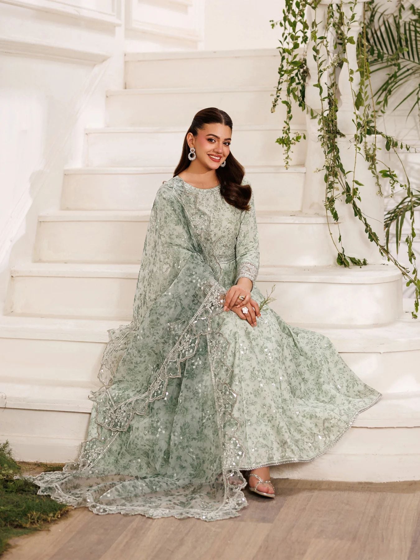 Mohagni MSS3 3pc Cotton Embroidered Frock with Organza Dupatta