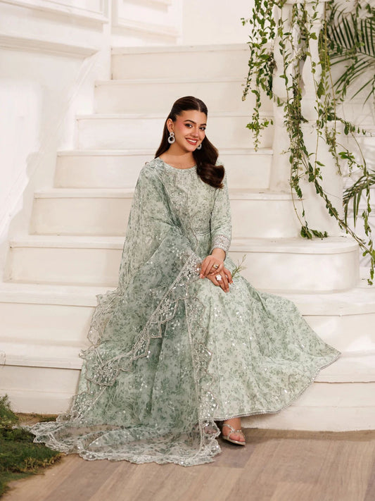 Mohagni MSS3 3pc Cotton Embroidered Frock with Organza Dupatta