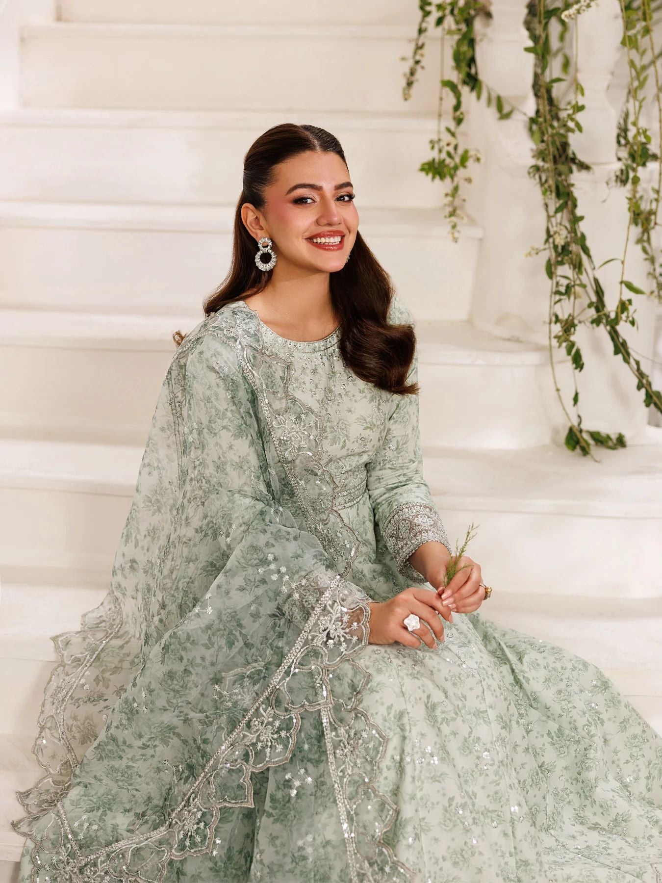 Mohagni MSS3 3pc Cotton Embroidered Frock with Organza Dupatta