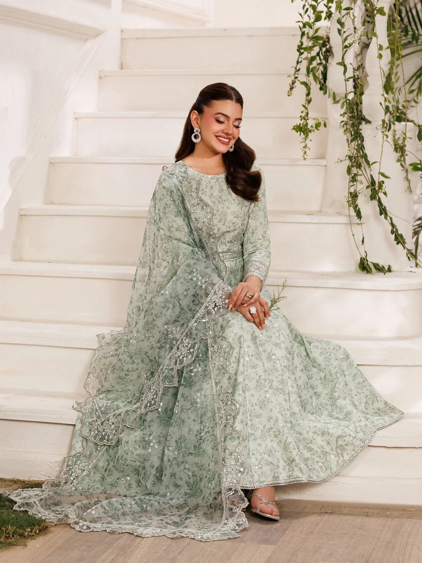 Mohagni MSS3 3pc Cotton Embroidered Frock with Organza Dupatta