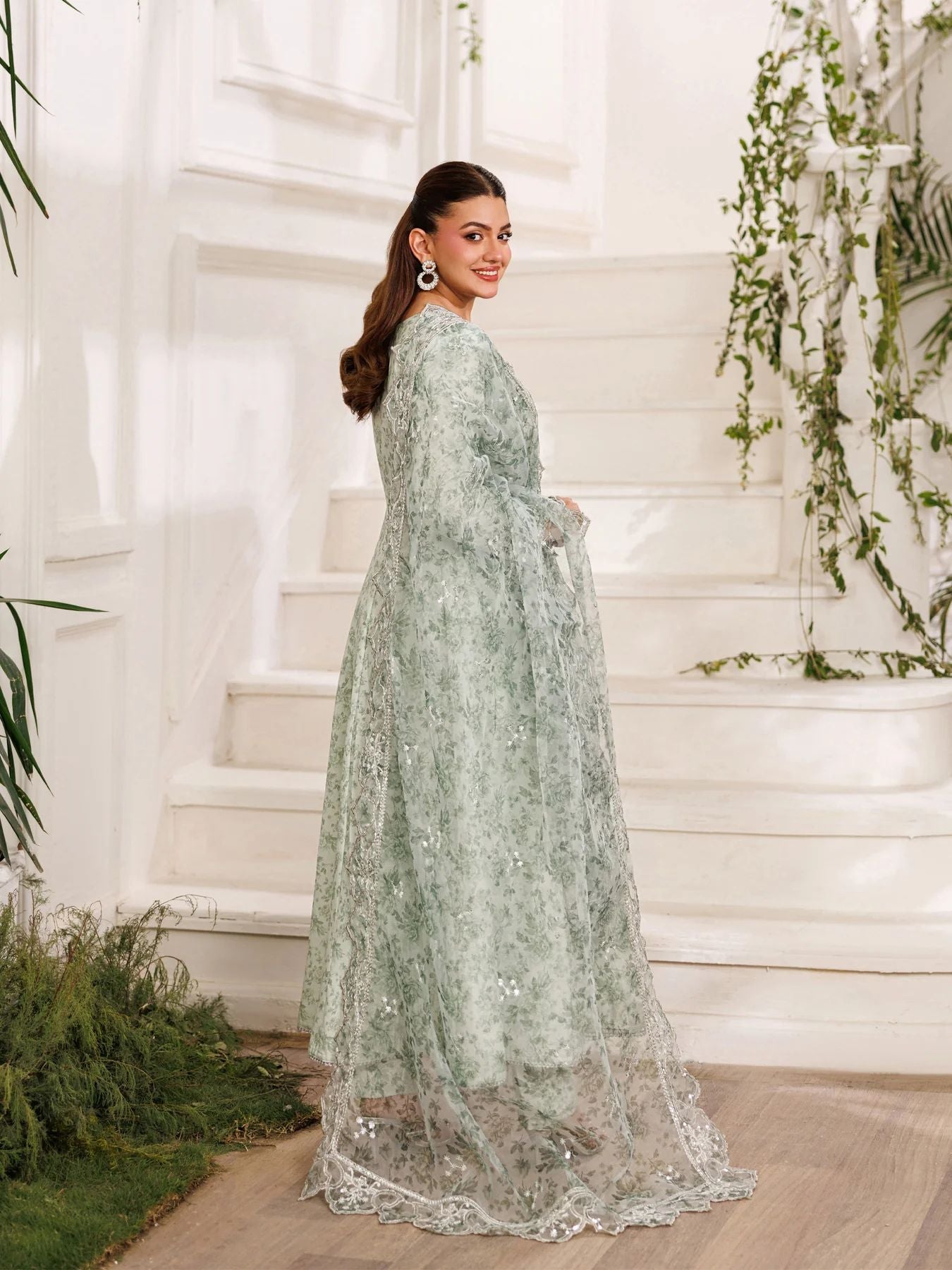 Mohagni MSS3 3pc Cotton Embroidered Frock with Organza Dupatta