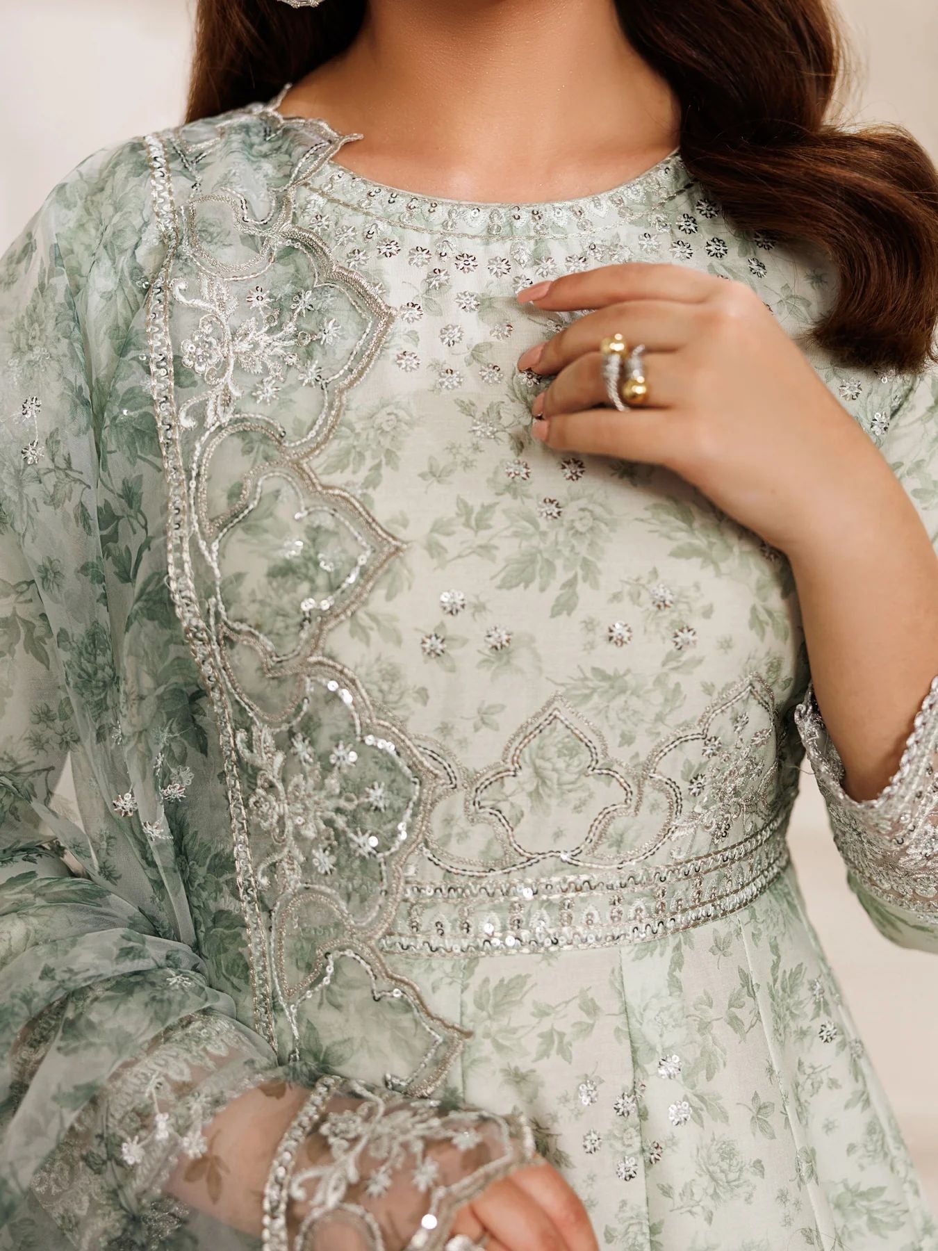 Mohagni MSS3 3pc Cotton Embroidered Frock with Organza Dupatta