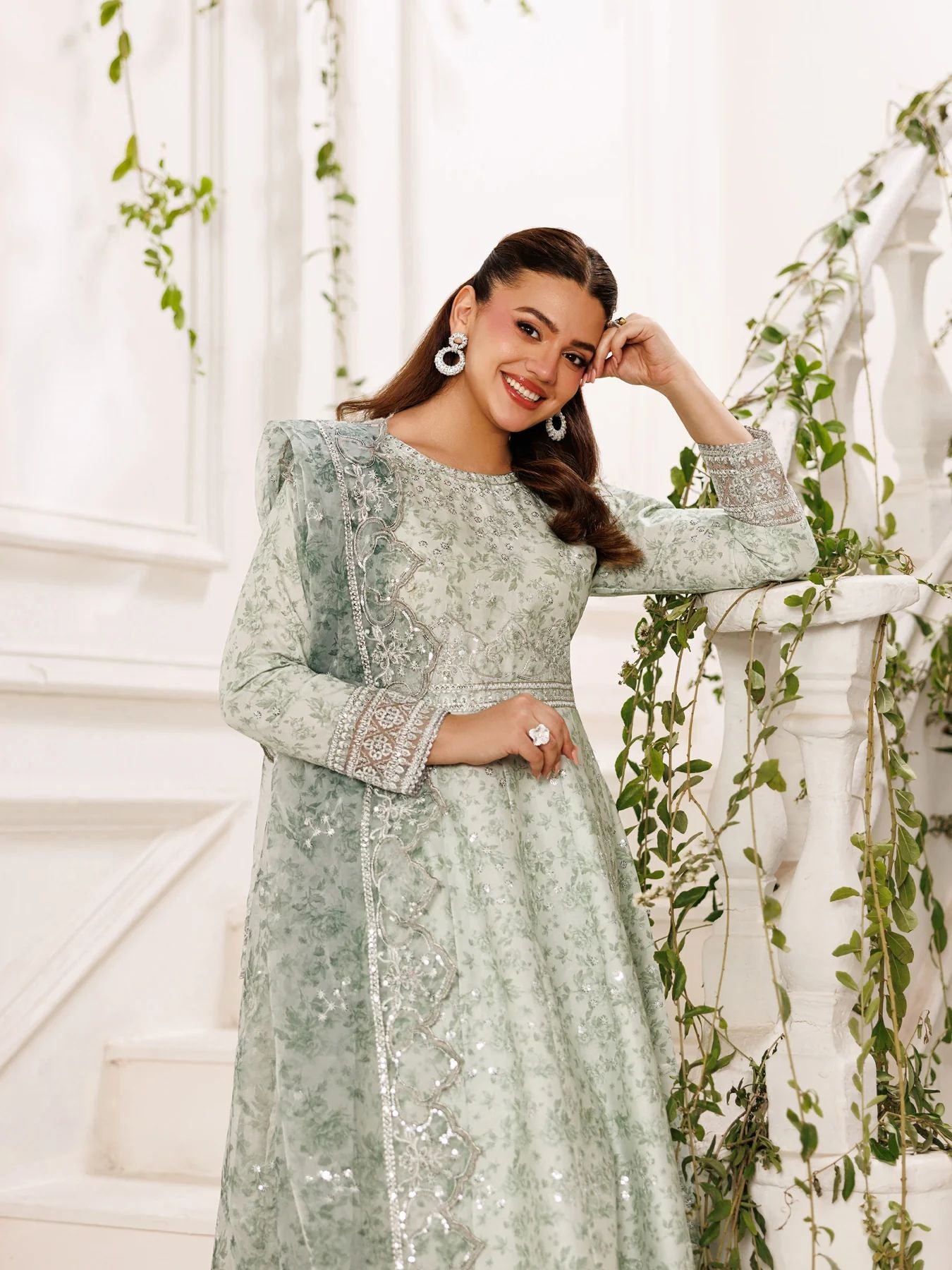 Mohagni MSS3 3pc Cotton Embroidered Frock with Organza Dupatta