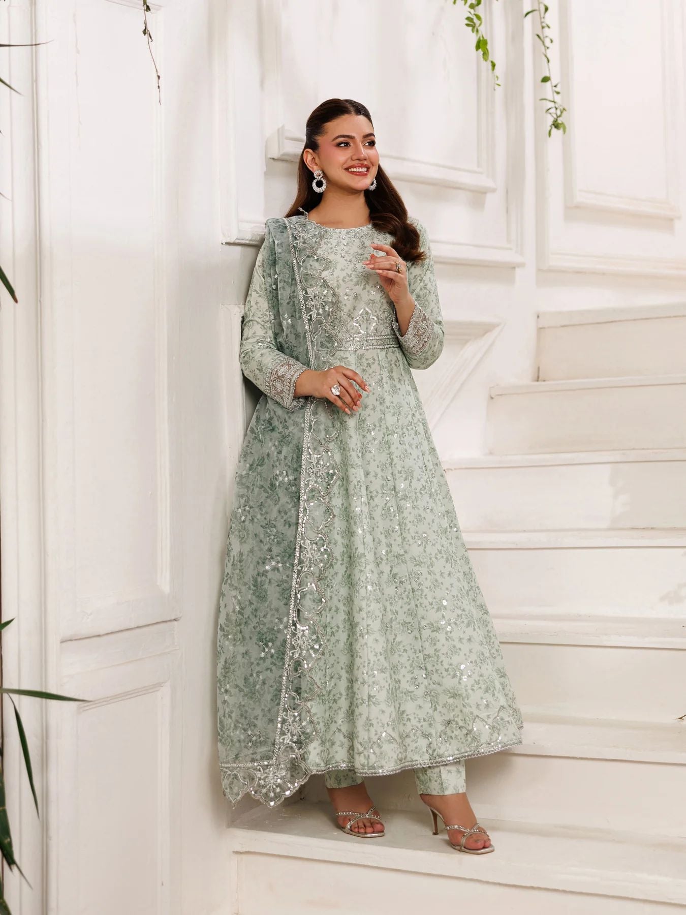 Mohagni MSS3 3pc Cotton Embroidered Frock with Organza Dupatta