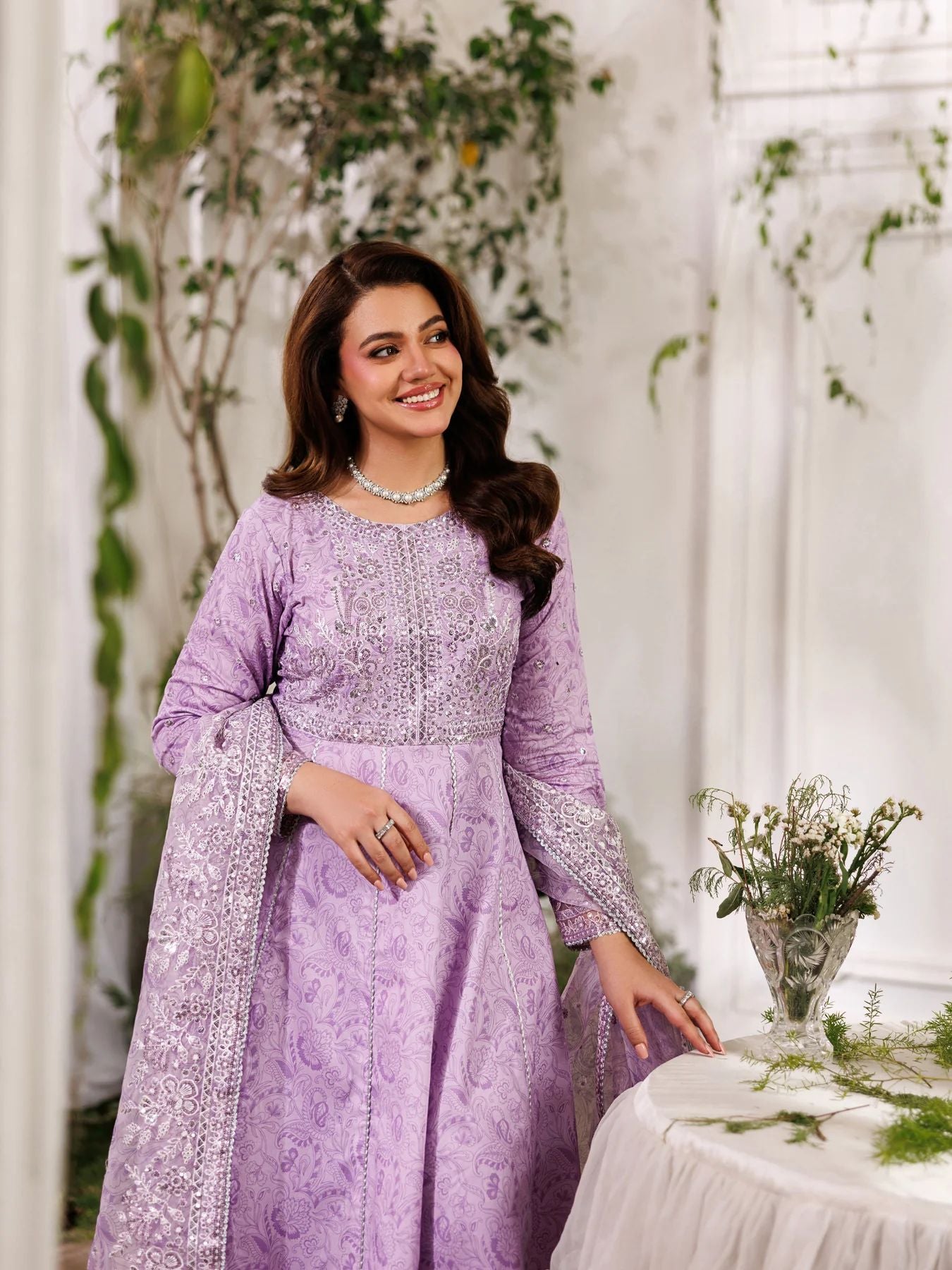 Mohagni MSS4 3pc Cotton Embroidered Long Frock with Organza Dupatta