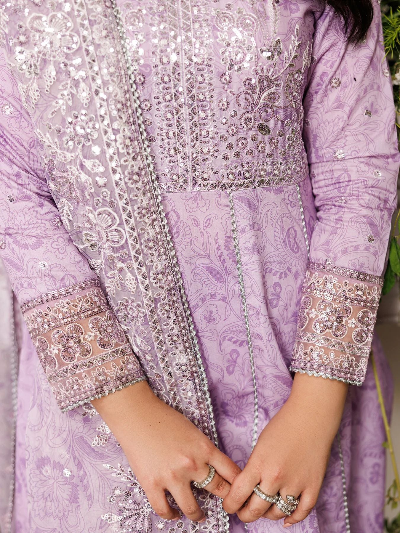 Mohagni MSS4 3pc Cotton Embroidered Long Frock with Organza Dupatta
