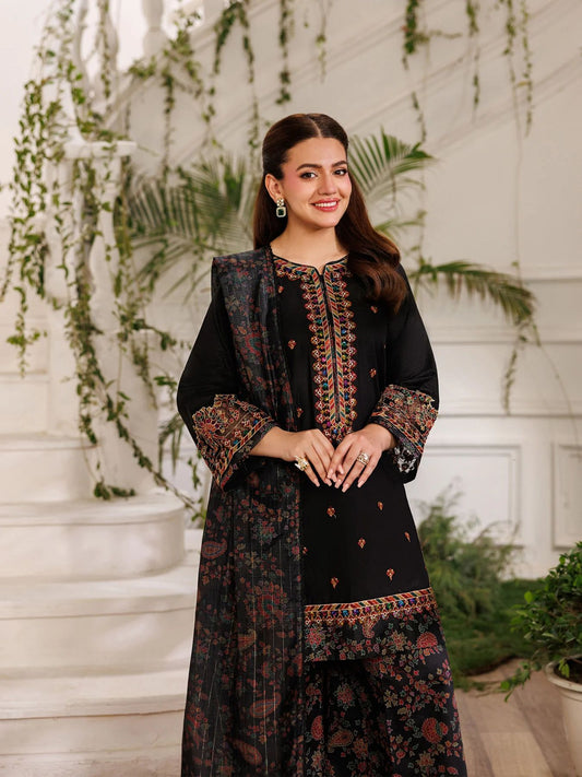 Mohagni MSS5 3pc Dyed Cotton Embroidered Palazzo Suit with Zari Dupatta