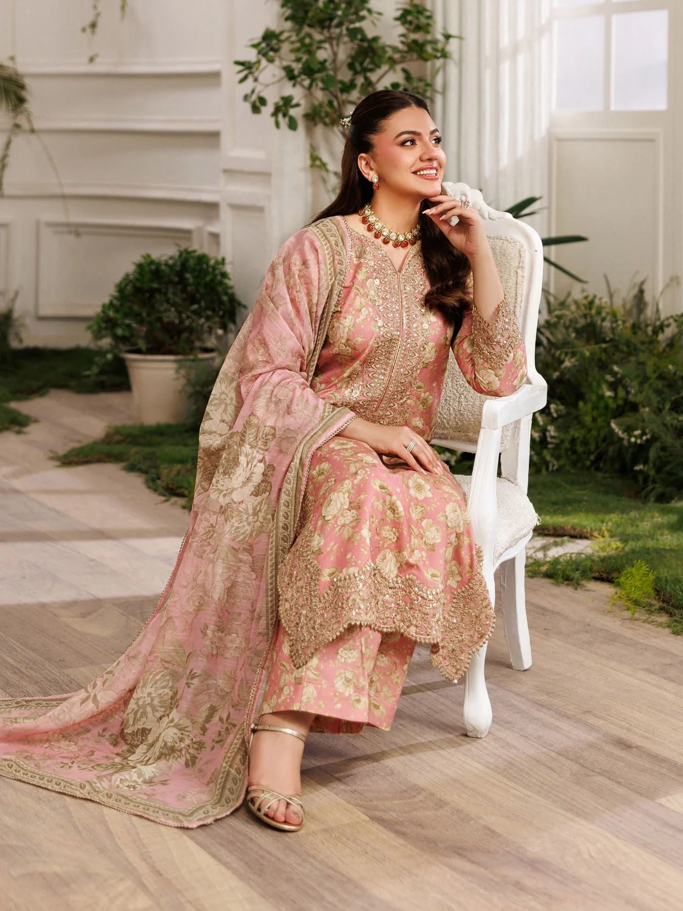 Mohagni MSS6 3pc Printed Cotton Embroidered Suit with Monar Dupatta