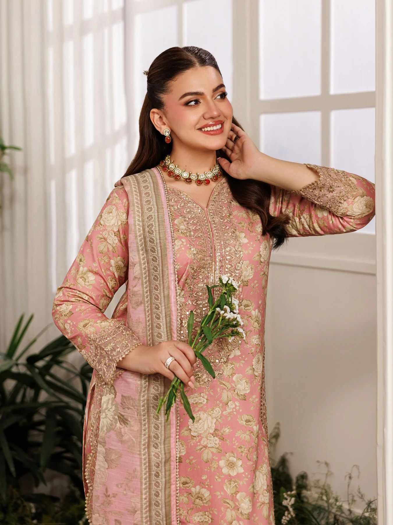 Mohagni MSS6 3pc Printed Cotton Embroidered Suit with Monar Dupatta