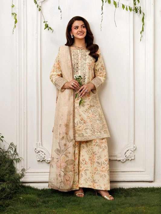 Mohagni MSS7 3pc Printed Cotton Embroidered Suit with Mirror Work & Monar Dupatta