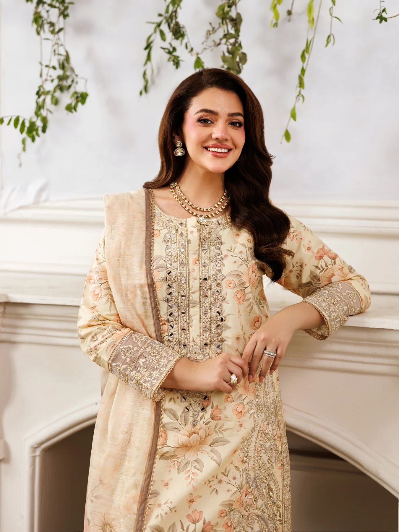 Mohagni MSS7 3pc Printed Cotton Embroidered Suit with Mirror Work & Monar Dupatta