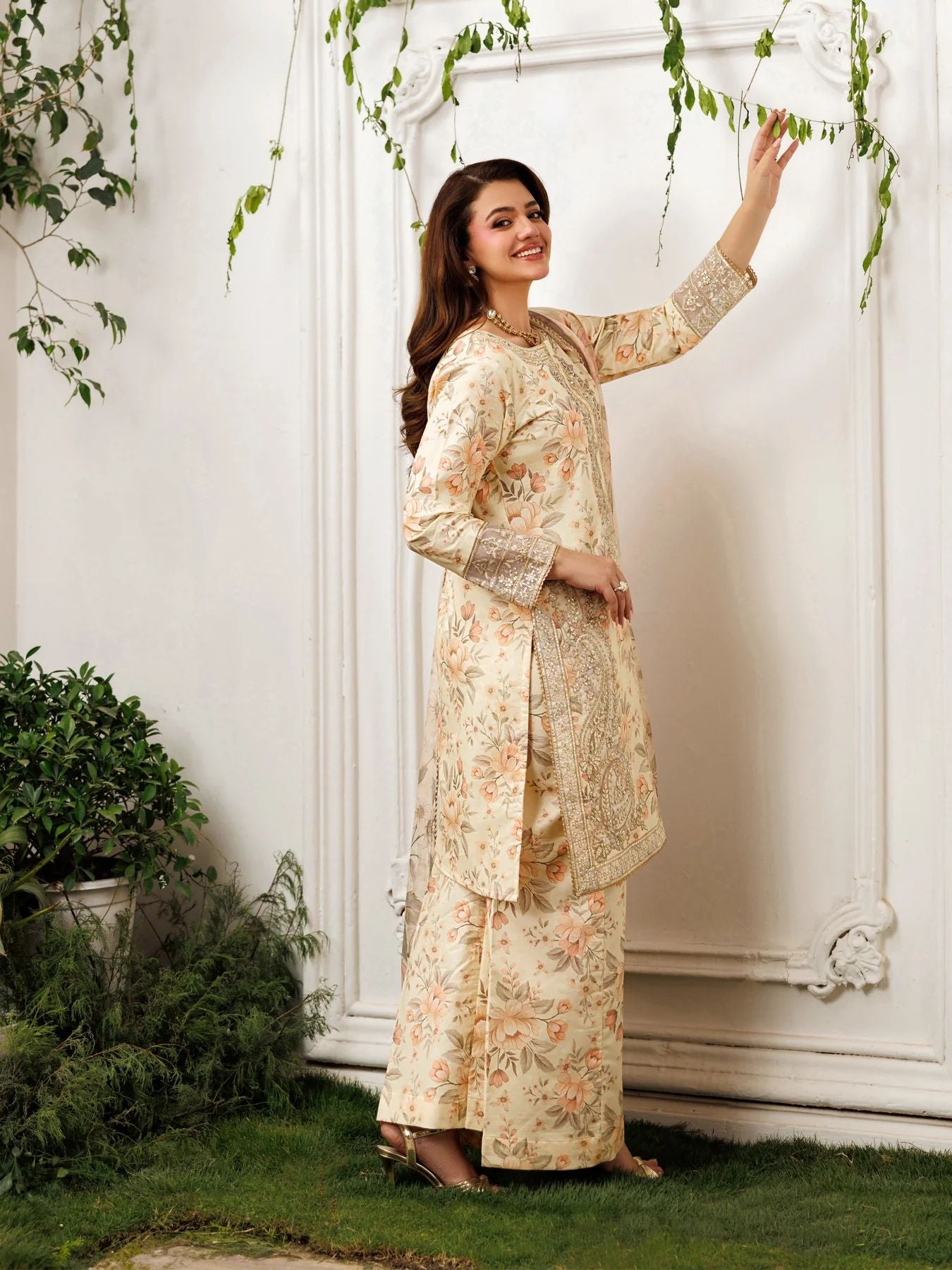 Mohagni MSS7 3pc Printed Cotton Embroidered Suit with Mirror Work & Monar Dupatta