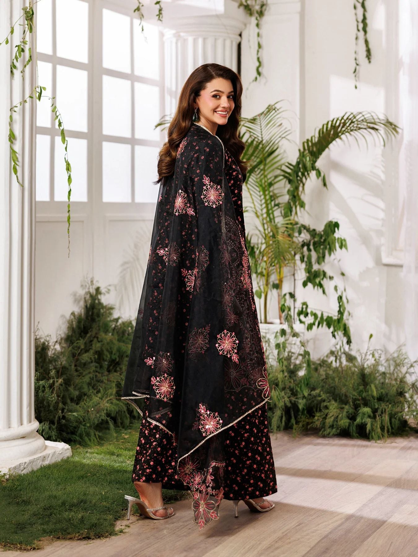 Mohagni MSS8 3pc Cotton Palazzo Suit with Embroidered Organza Dupatta