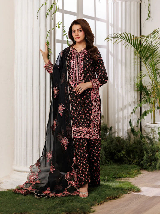 Mohagni MSS8 3pc Cotton Palazzo Suit with Embroidered Organza Dupatta