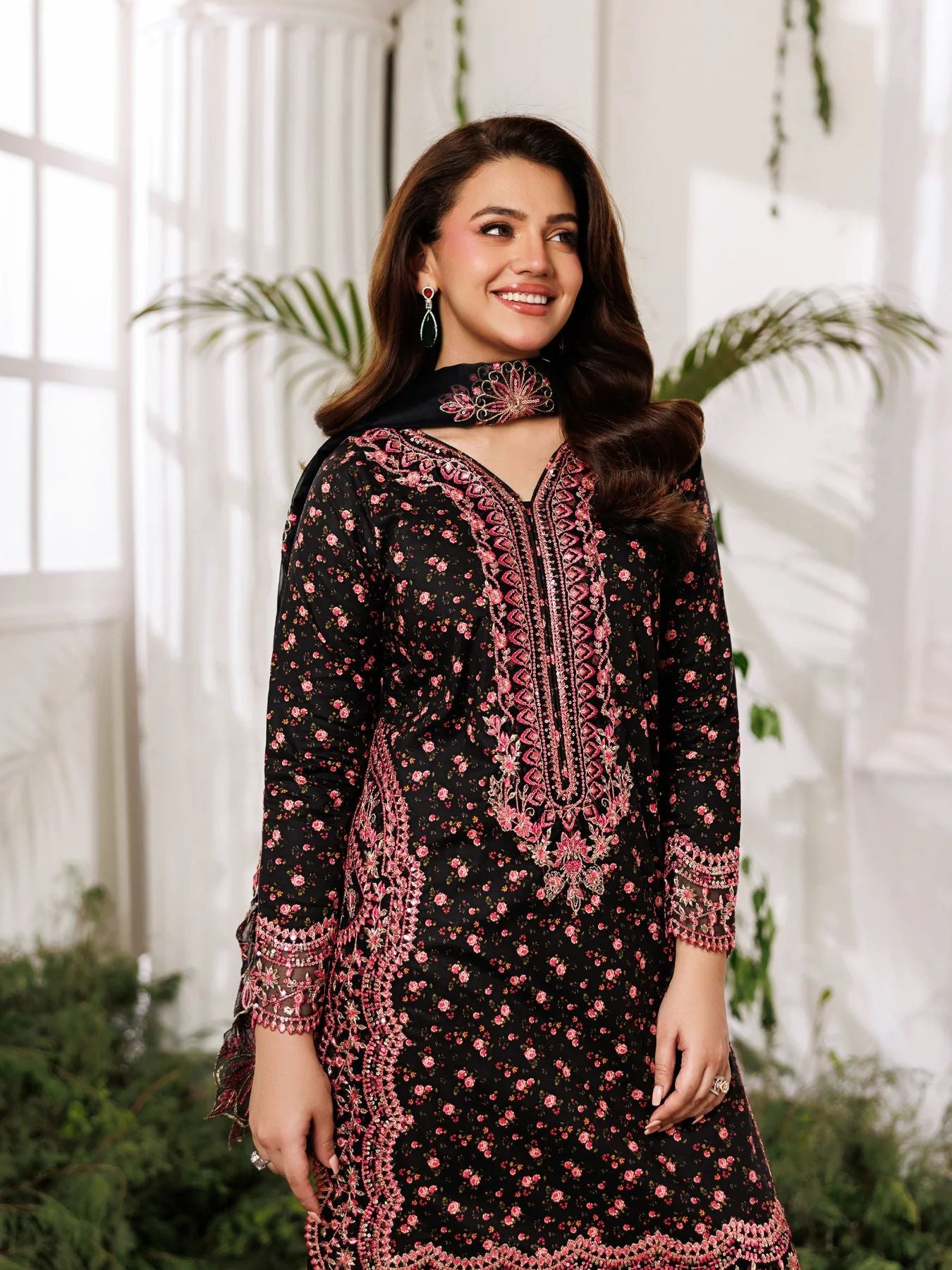 Mohagni MSS8 3pc Cotton Palazzo Suit with Embroidered Organza Dupatta