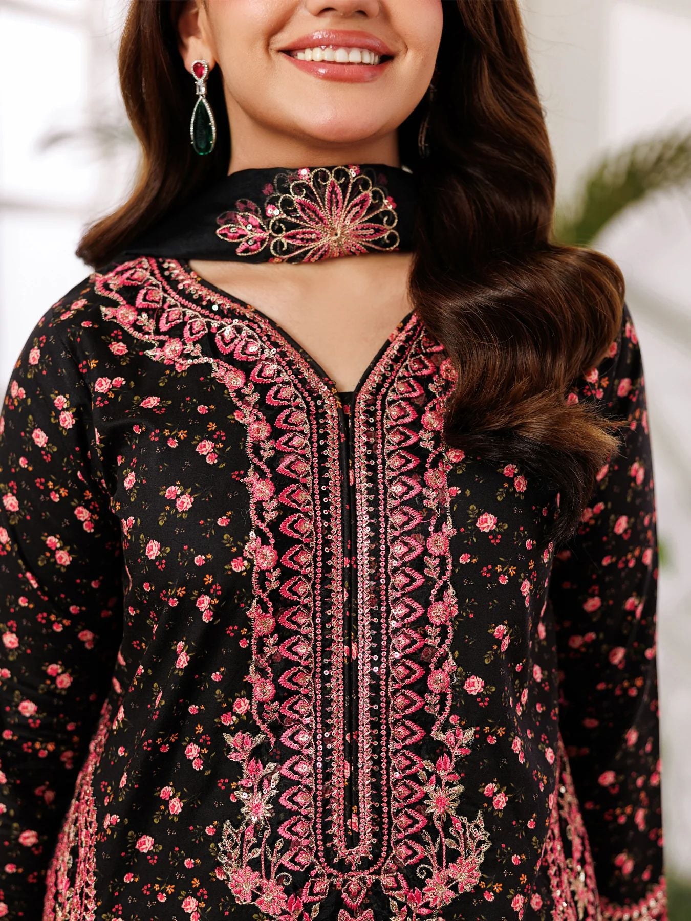 Mohagni MSS8 3pc Cotton Palazzo Suit with Embroidered Organza Dupatta
