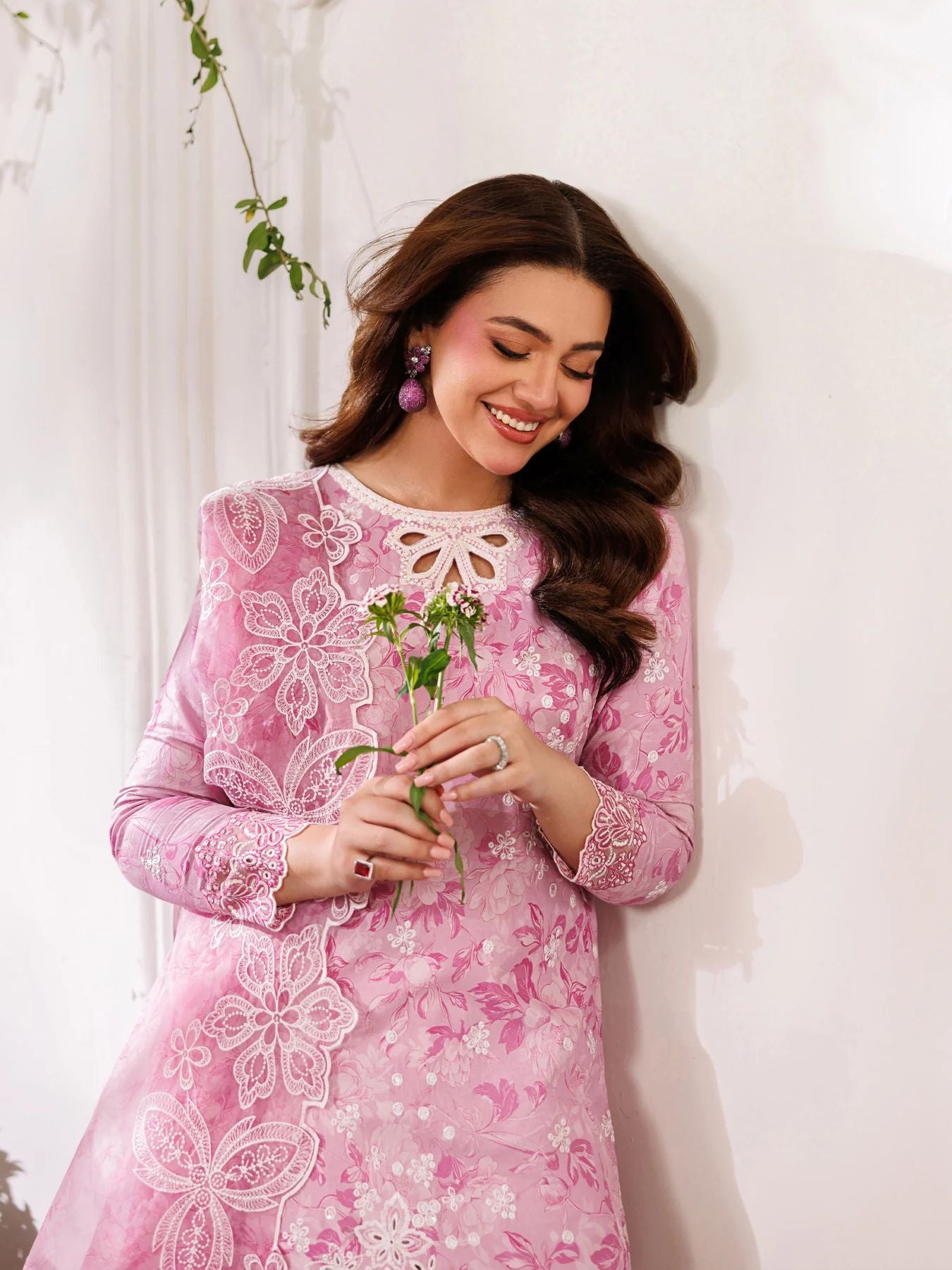 Mohagni MSS9 3pc Printed Cotton Embroidered Suit with Organza Dupatta