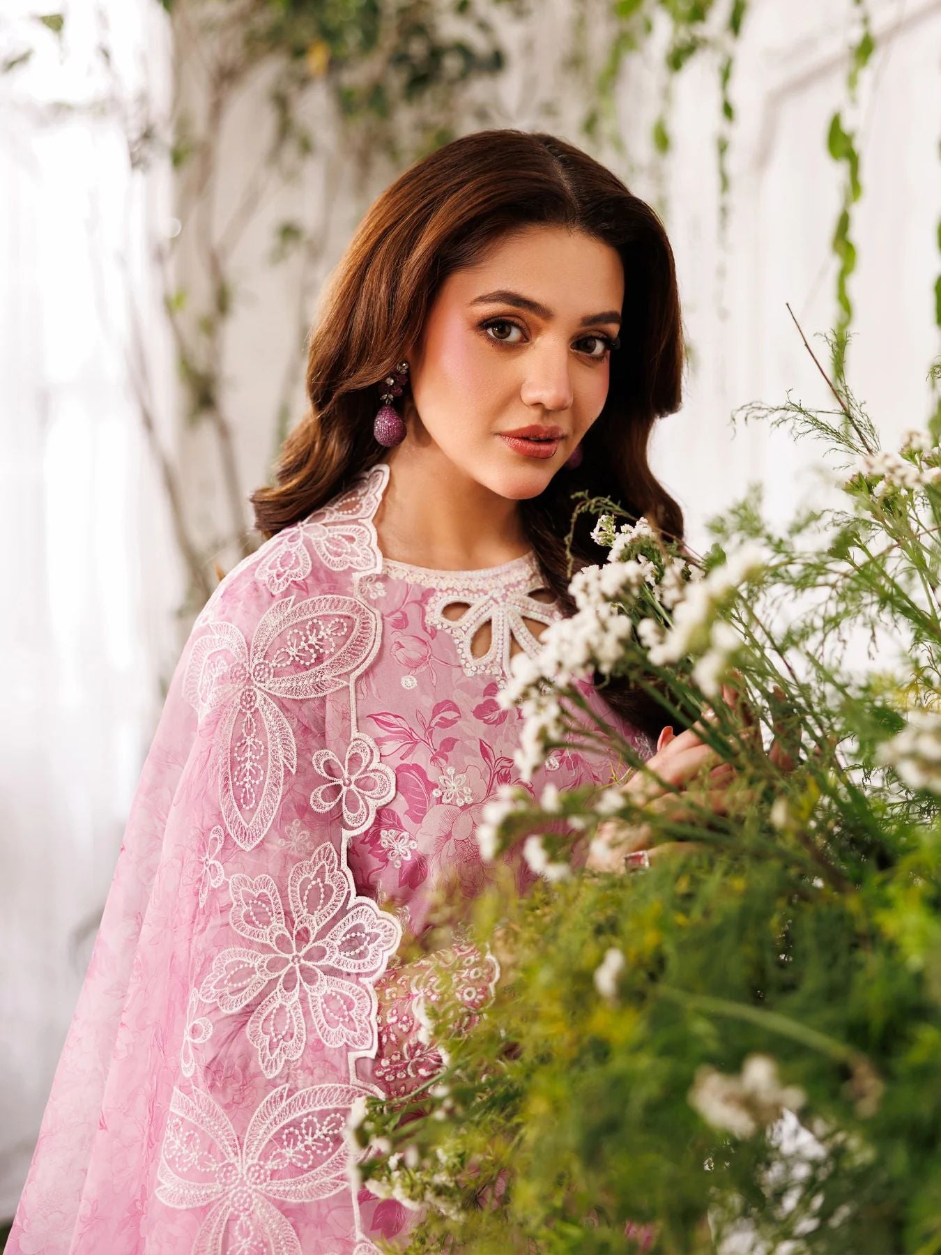 Mohagni MSS9 3pc Printed Cotton Embroidered Suit with Organza Dupatta