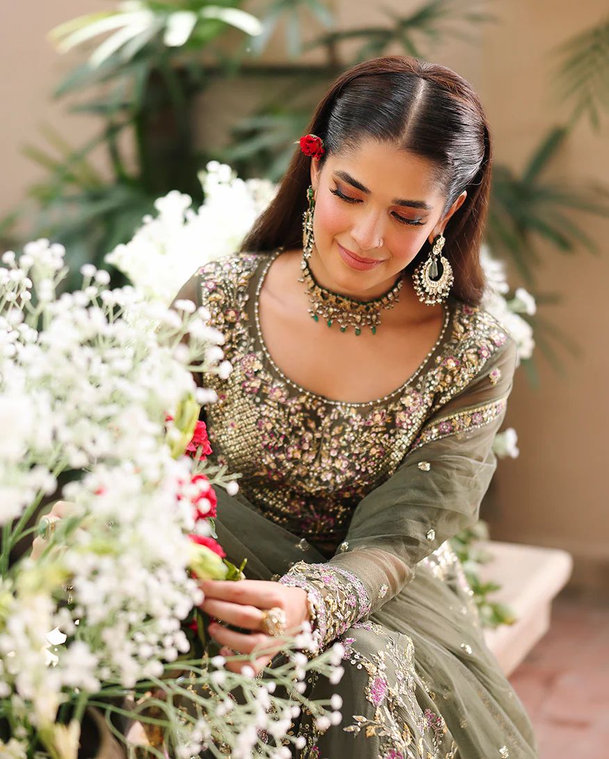 Mehwar 3pc Embroidered Chiffon Maxi with Net Dupatta & Lehenga – Ready to Wear