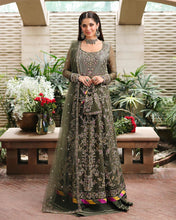 Mehwar 3pc Embroidered Chiffon Maxi with Net Dupatta & Lehenga – Ready to Wear