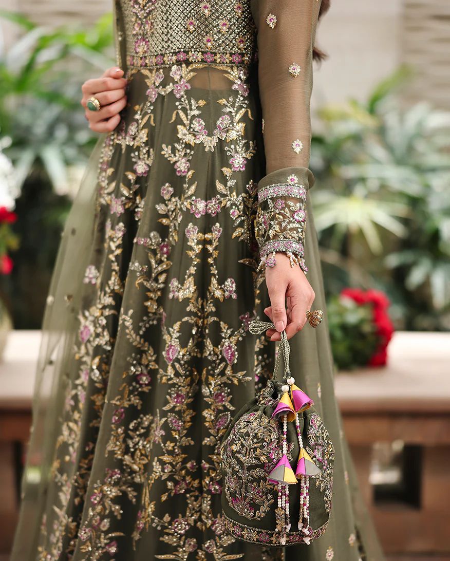 Mehwar 3pc Embroidered Chiffon Maxi with Net Dupatta & Lehenga – Ready to Wear