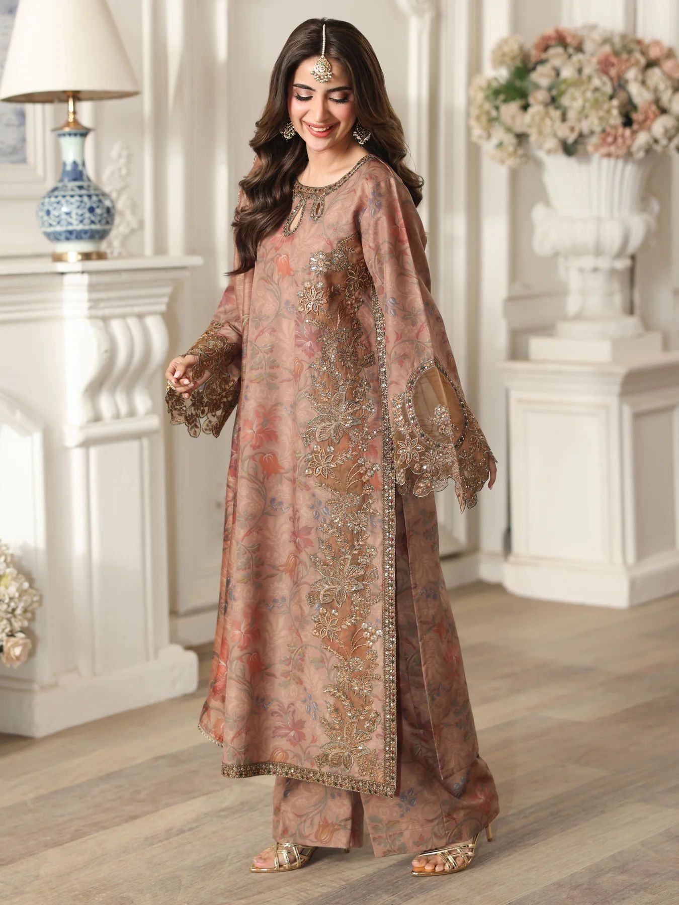 Mohagni MSA1 Printed Silk Viscose Embroidered 3pc Suit with Monar Dupatta