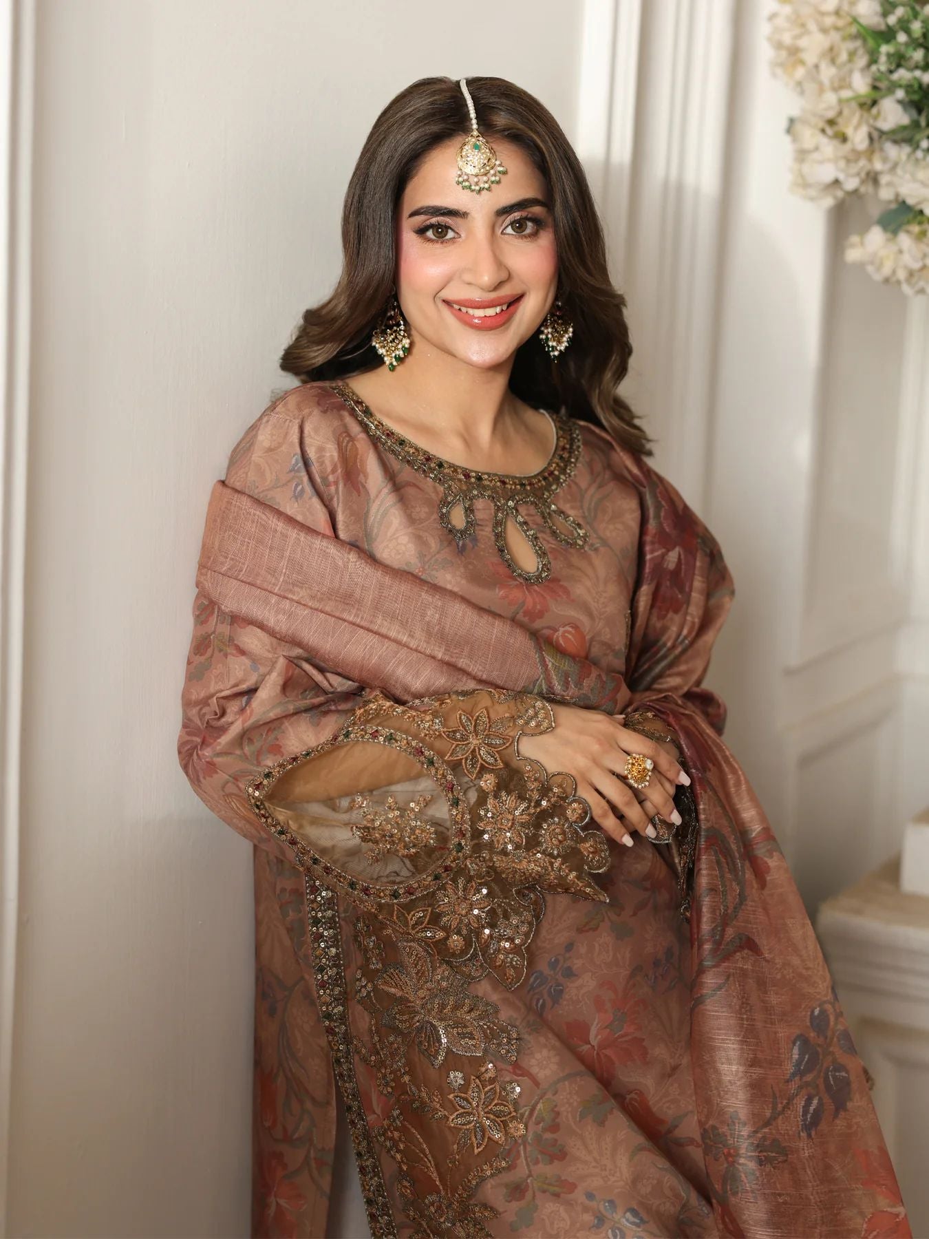 Mohagni MSA1 Printed Silk Viscose Embroidered 3pc Suit with Monar Dupatta
