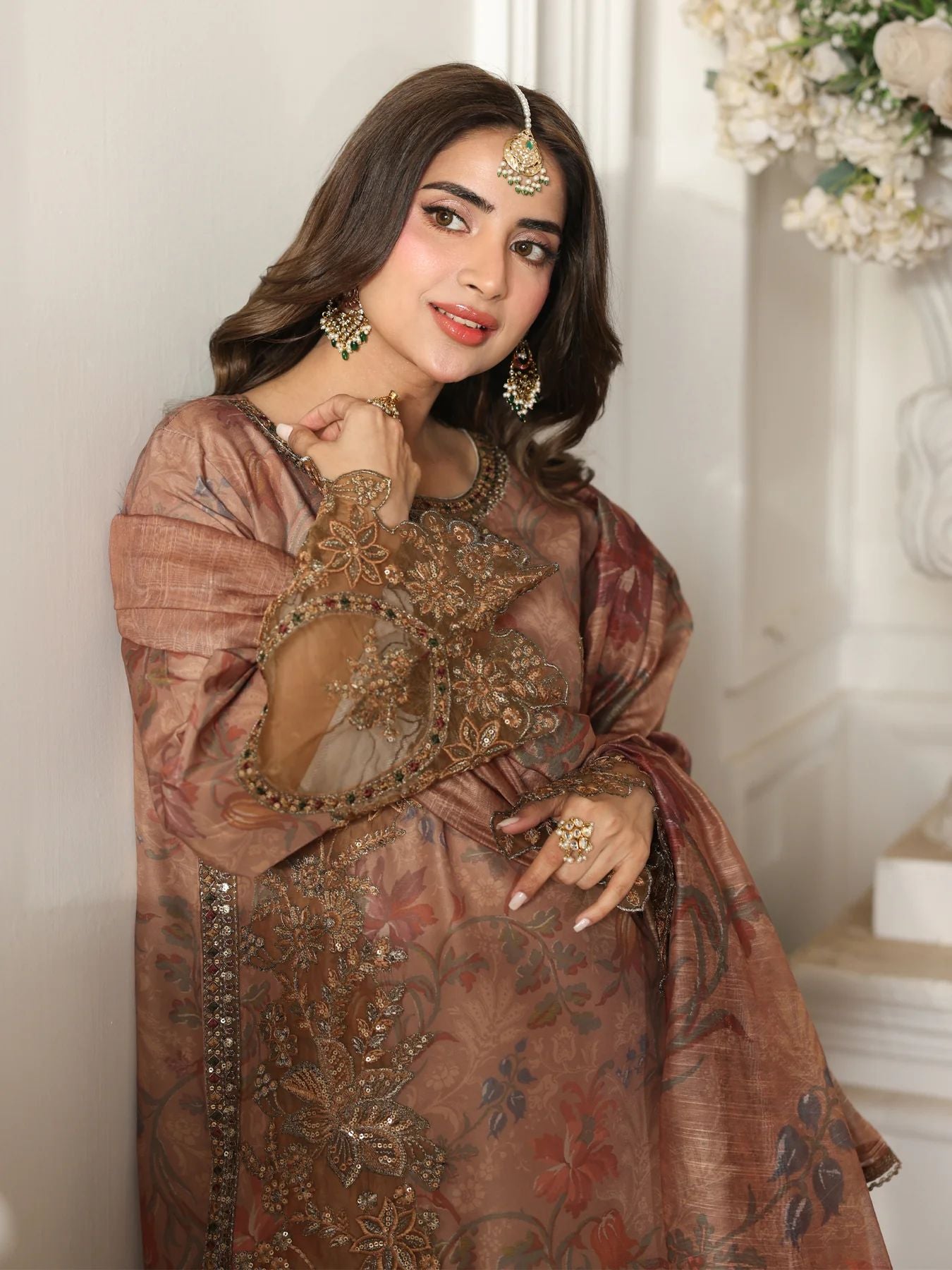 Mohagni MSA1 Printed Silk Viscose Embroidered 3pc Suit with Monar Dupatta