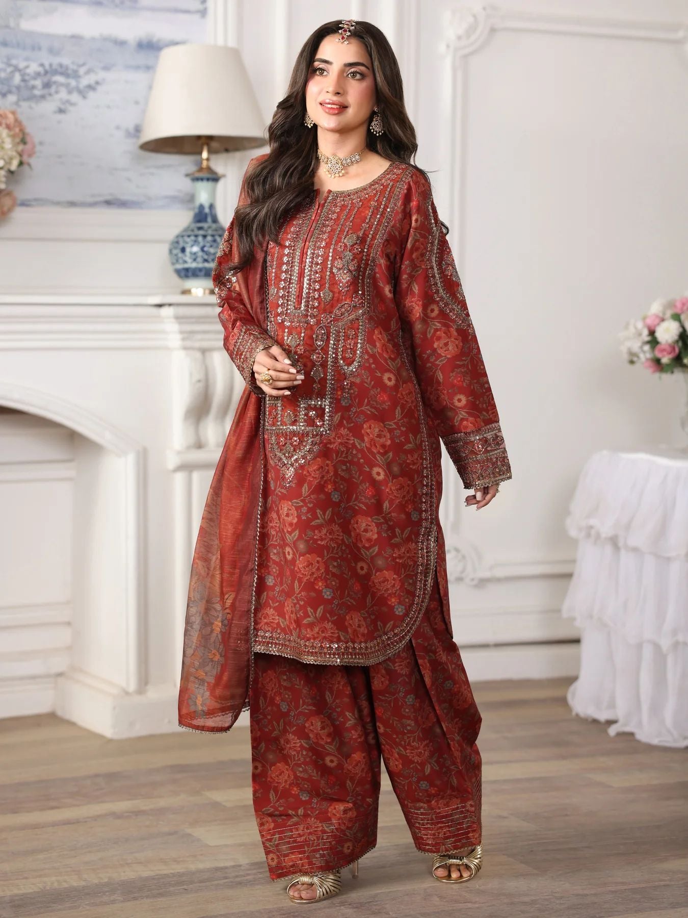 Mohagni MSA2 Mother Daughter Silk Viscose Farshi Shalwar Suit