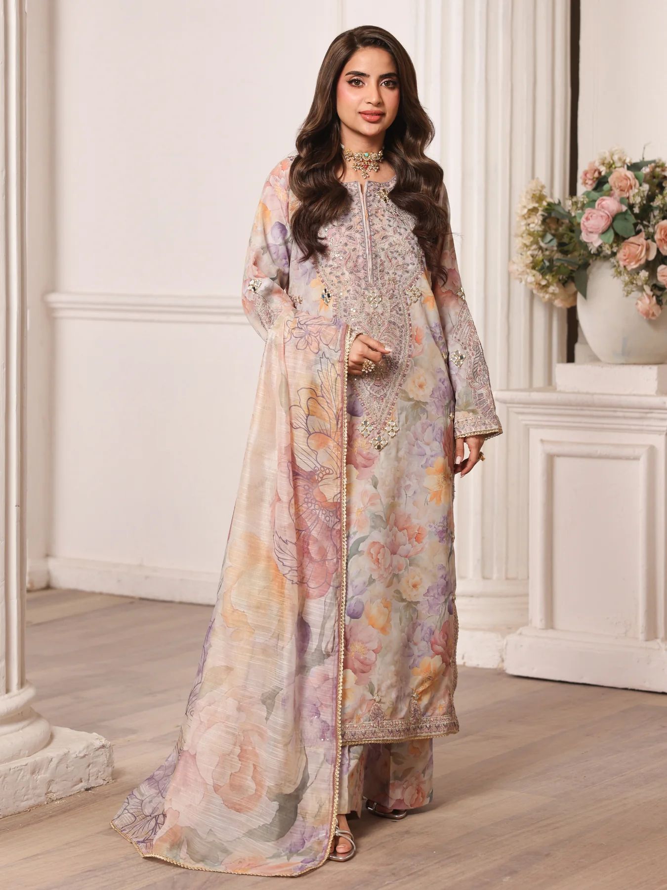 Mohagni MSA3 Mother Daughter Silk Viscose Mirror Work 3pc Suit