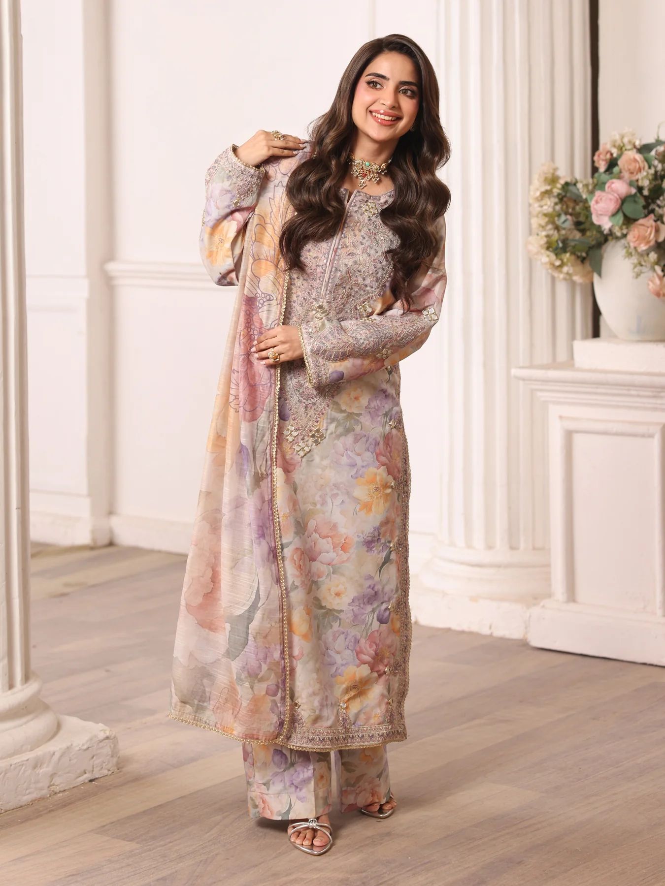 Mohagni MSA3 Mother Daughter Silk Viscose Mirror Work 3pc Suit