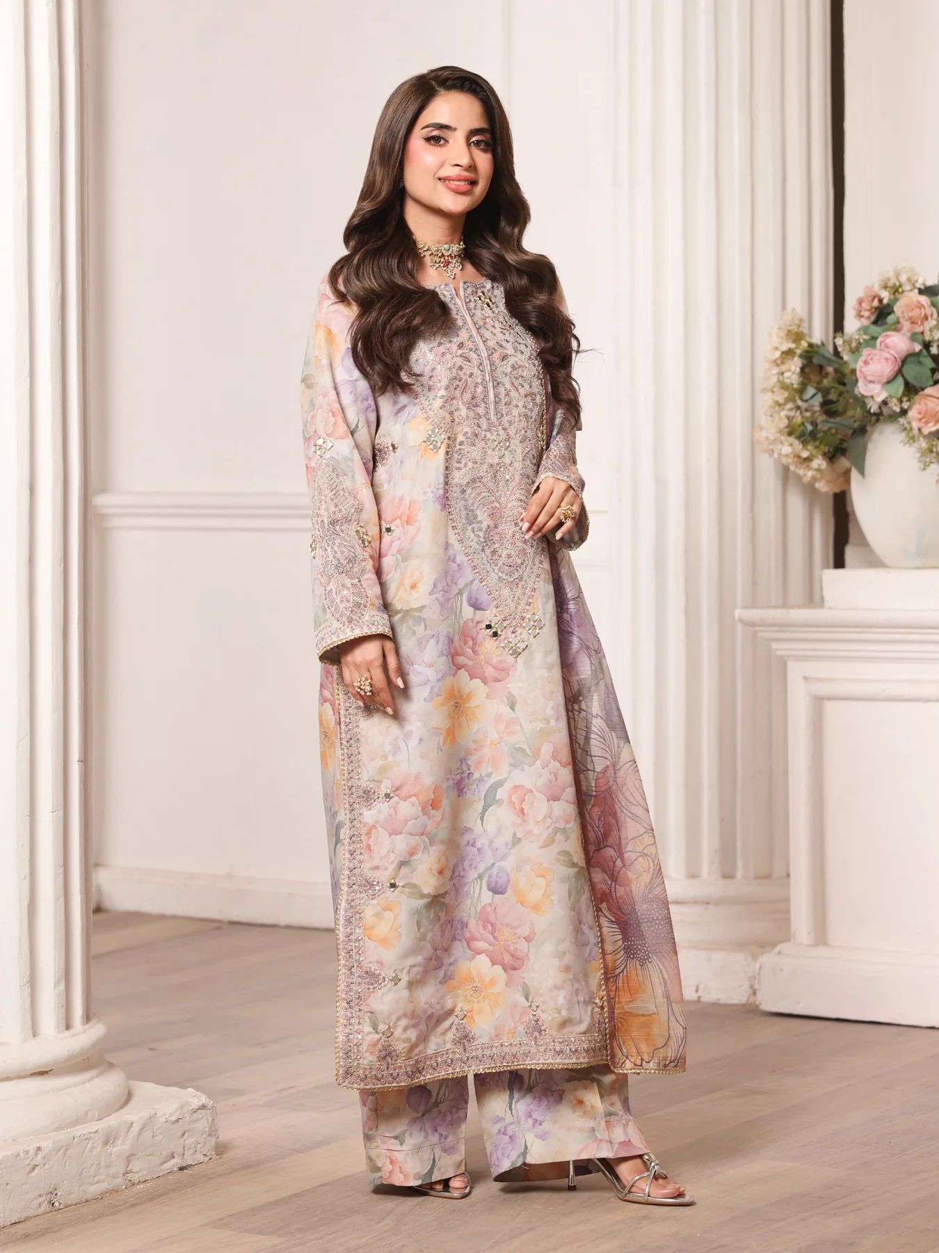 Mohagni MSA3 Mother Daughter Silk Viscose Mirror Work 3pc Suit