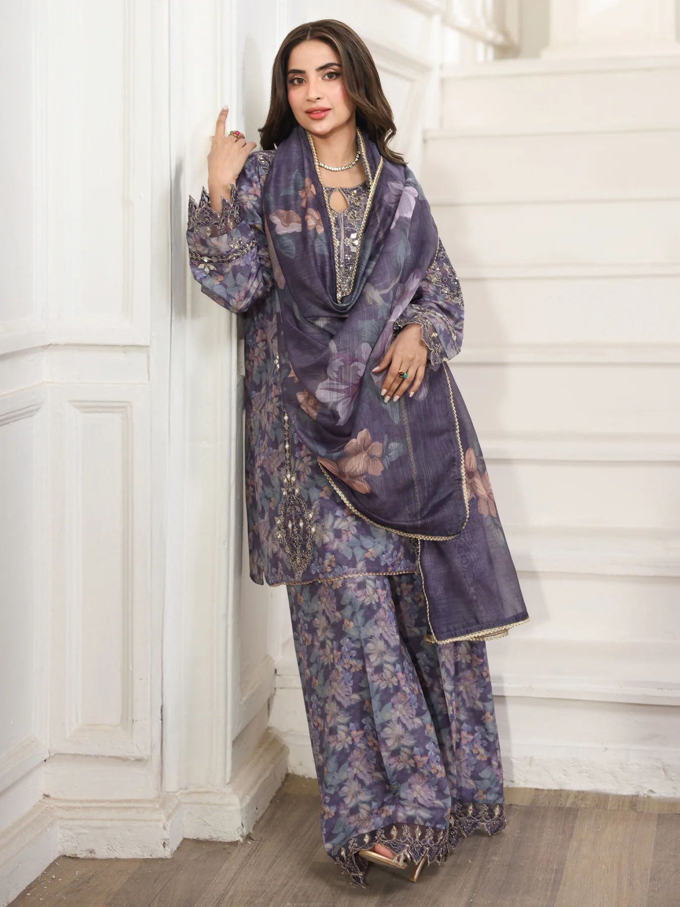 Mohagni MSA6 Mother Daughter Silk Viscose Mirror Work Palazzo Suit