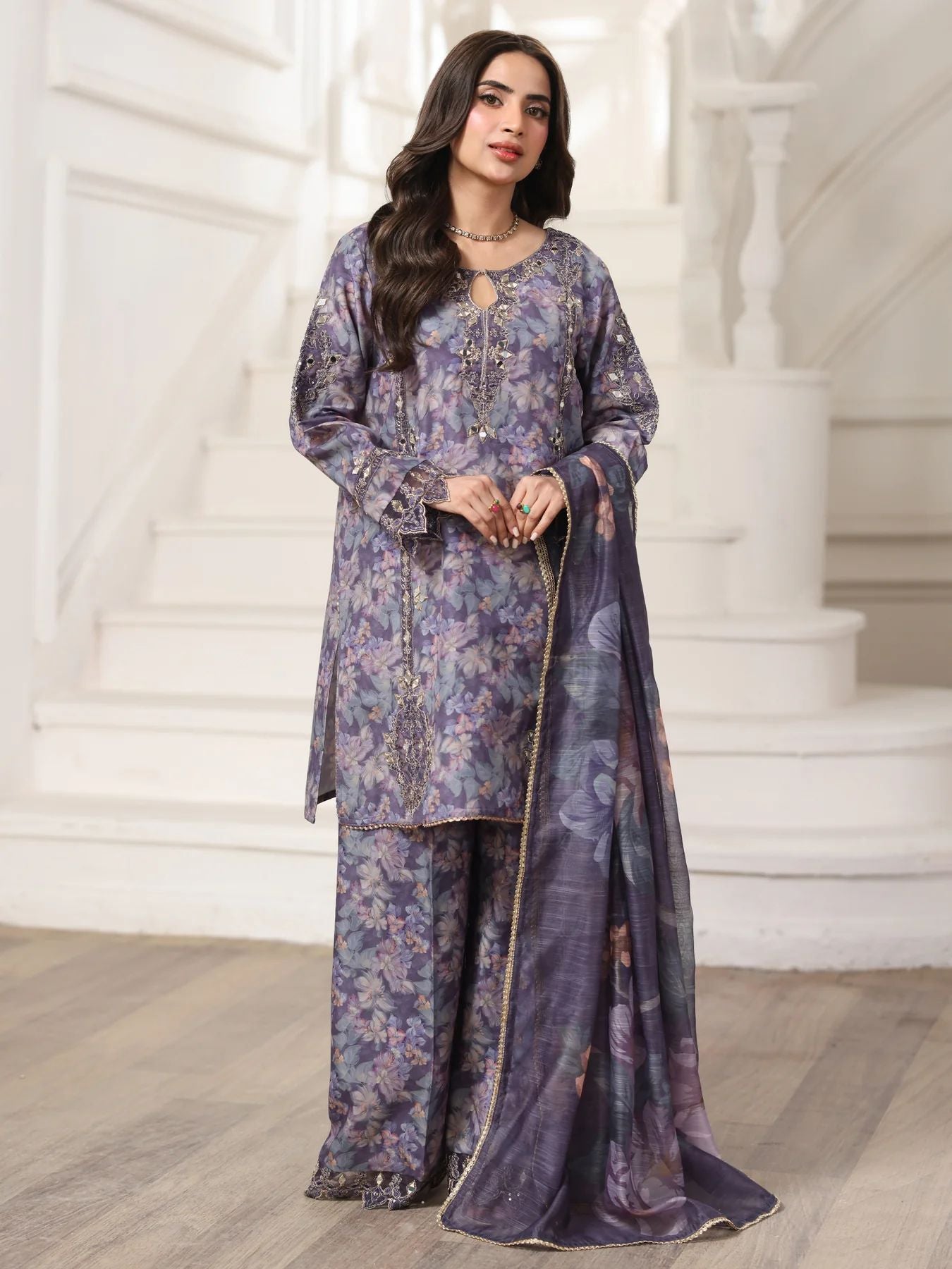 Mohagni MSA6 Mother Daughter Silk Viscose Mirror Work Palazzo Suit