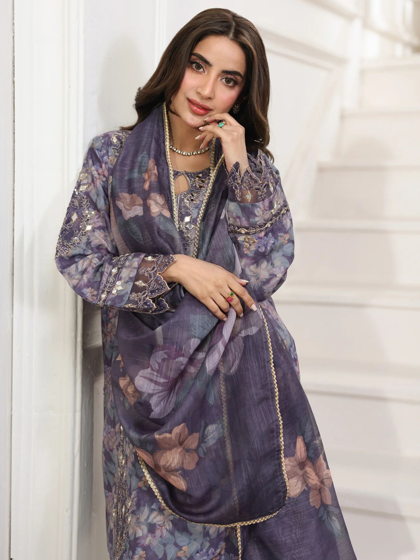 Mohagni MSA6 Mother Daughter Silk Viscose Mirror Work Palazzo Suit
