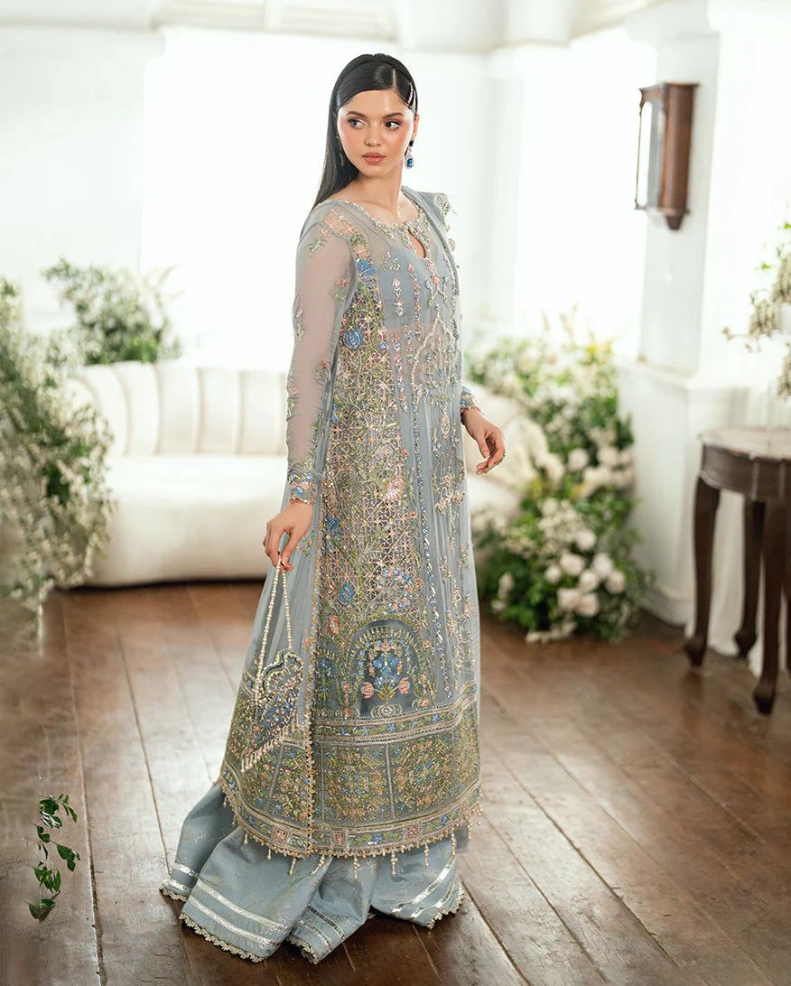 Mushq Ready to Wear Ice Blue Embellished Chiffon Formal Suit – MFF1