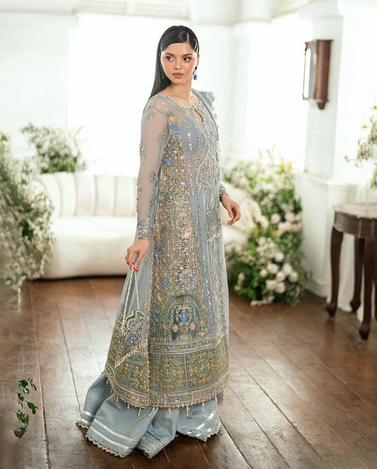 Mushq Ready to Wear Ice Blue Embellished Chiffon Formal Suit – MFF1