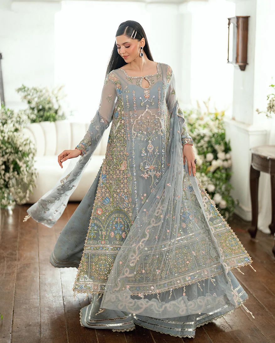 Mushq Ready to Wear Ice Blue Embellished Chiffon Formal Suit – MFF1