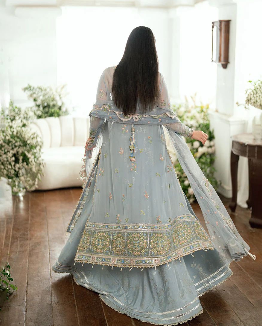 Mushq Ready to Wear Ice Blue Embellished Chiffon Formal Suit – MFF1