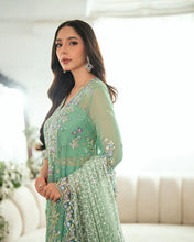 Mushq Ready to Wear Sea Green Embellished Chiffon Formal Suit – MFF2