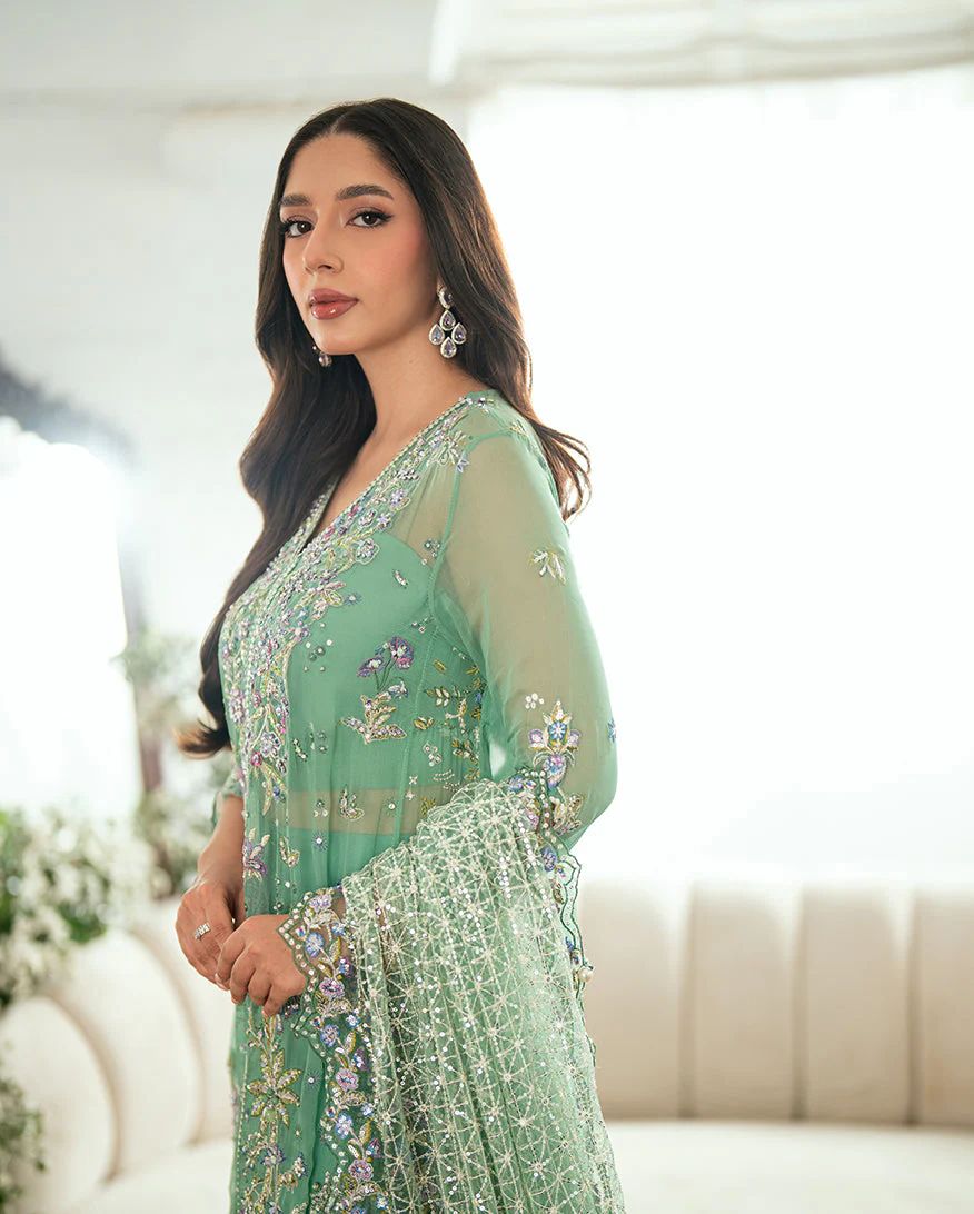 Mushq Ready to Wear Sea Green Embellished Chiffon Formal Suit – MFF2