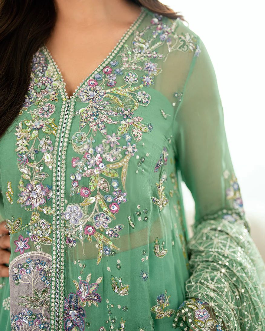 Mushq Ready to Wear Sea Green Embellished Chiffon Formal Suit – MFF2
