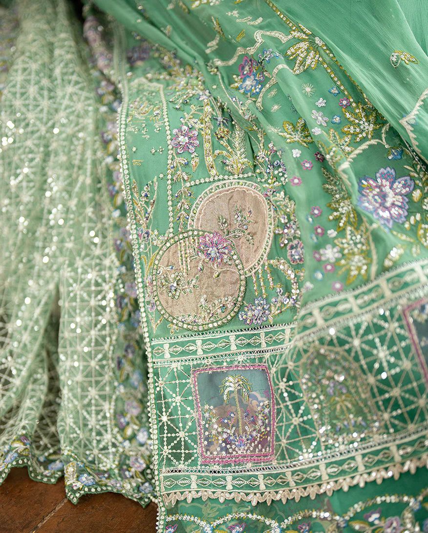 Mushq Ready to Wear Sea Green Embellished Chiffon Formal Suit – MFF2